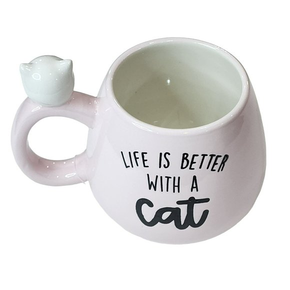 Kitten Figurine Pink Ceramic Coffee‎ Mug 14 Oz - Life Is Better With a Cat - Picture 12 of 16